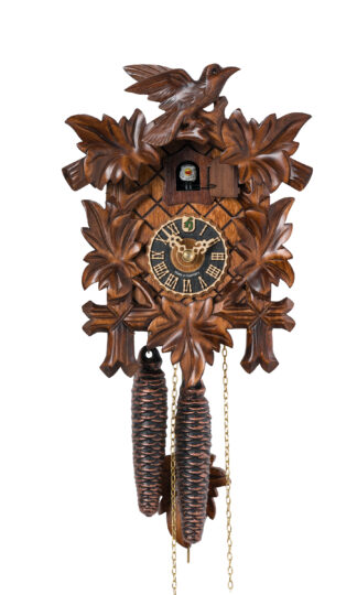 Walnut Finish Cuckoo Clock with Bird and Leaves