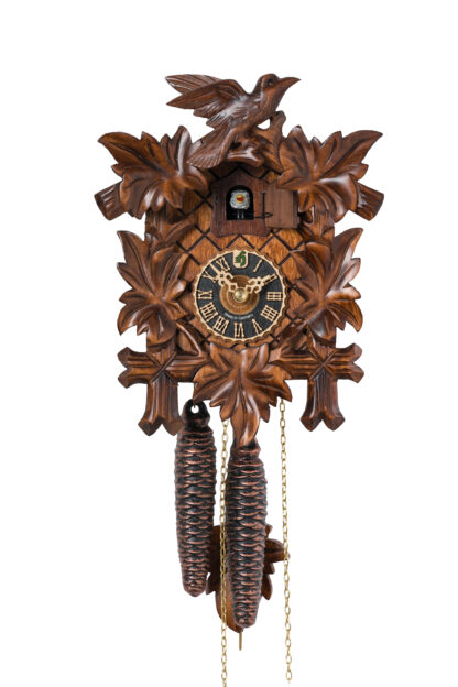 Walnut Finish Cuckoo Clock with Bird and Leaves