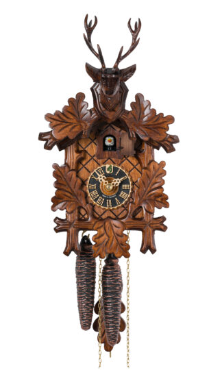 Antique Finish Cuckoo Clock with Stags Head and Leaves