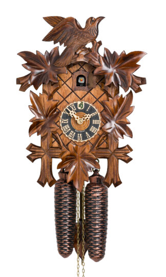 Antique Finish Cuckoo Clock with Bird and Leaves