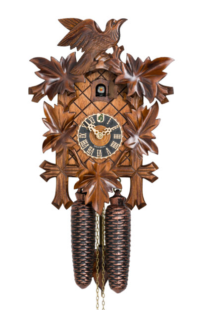 Antique Finish Cuckoo Clock with Bird and Leaves