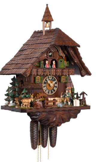 Chalet Cuckoo Clock with Moving Water Wheel and Walker