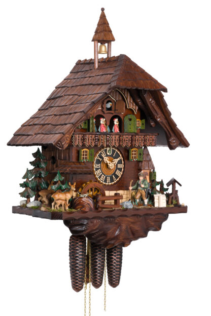 Chalet Cuckoo Clock with Moving Water Wheel and Walker