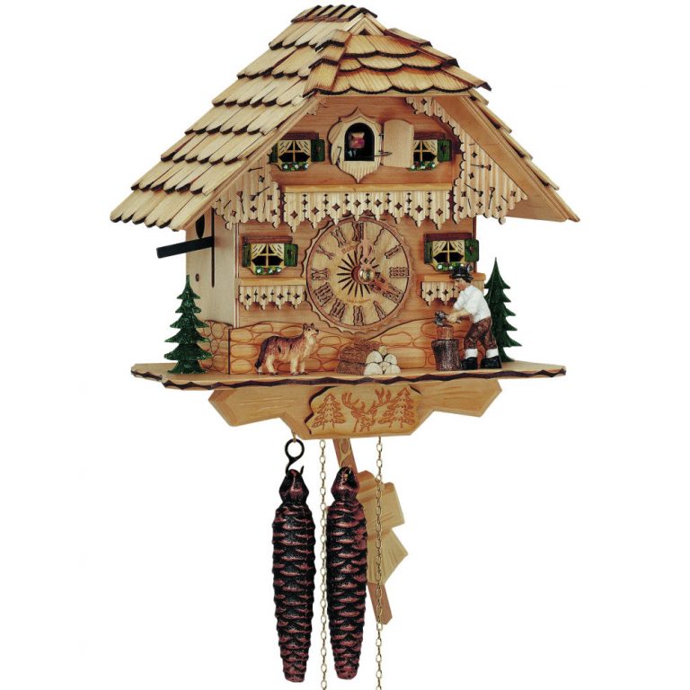 Natural Wood Cuckoo Clock with Woodchopper CuckooClocks.co.uk