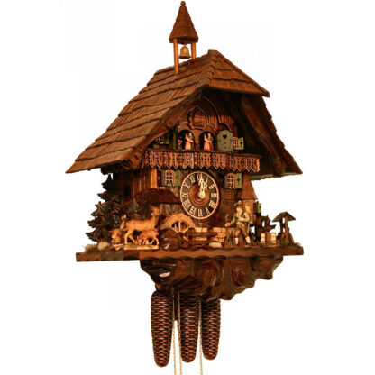 Chalet Cuckoo Clock with Moving Water Wheel and Walker - CuckooClocks.co.uk