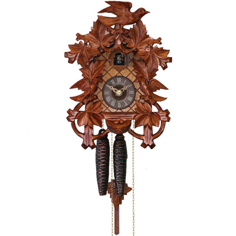 Honey Coloured Cuckoo Clock with Bird and Leaves - CuckooClocks.co.uk