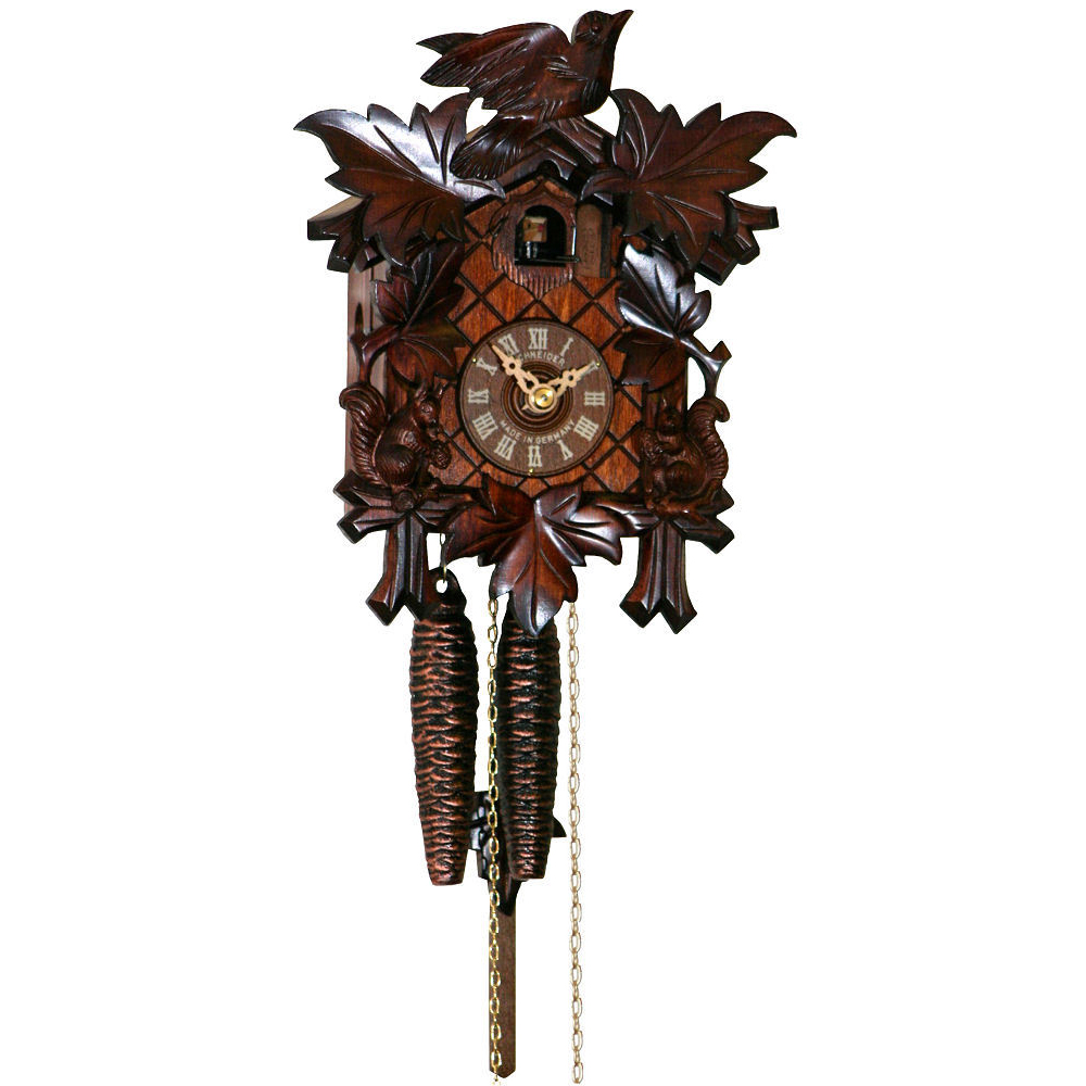 Walnut Finish Wood Cuckoo Clock with Bird and Leaves - CuckooClocks.co.uk