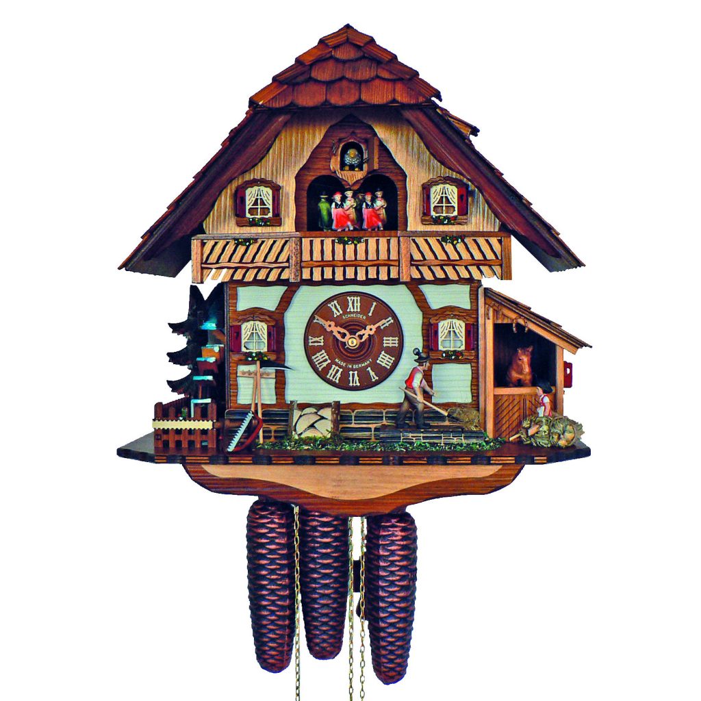 Chalet Style Cuckoo Clock with Horse and Water Wheel CuckooClocks.co.uk