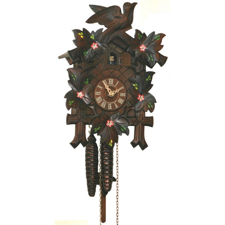 Hand Painted Wood Cuckoo Clock with Bird and Leaves CuckooClocks.co.uk