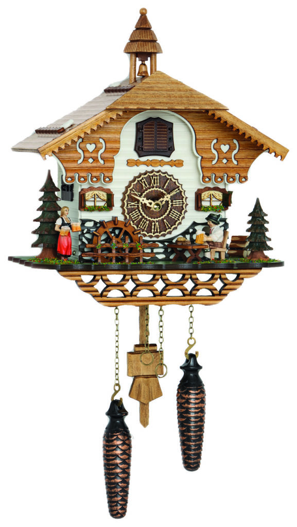 Chalet style quartz cuckoo clock with moving beer drinker and water